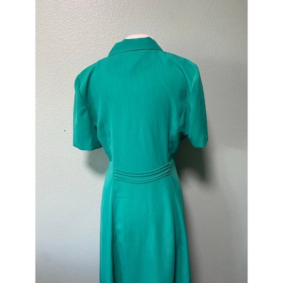 Vintage‎ Leslie Fay Women's Teal Gold Pearl Button Up Midi Collared Dress Sz 12P - Picture 4 of 12